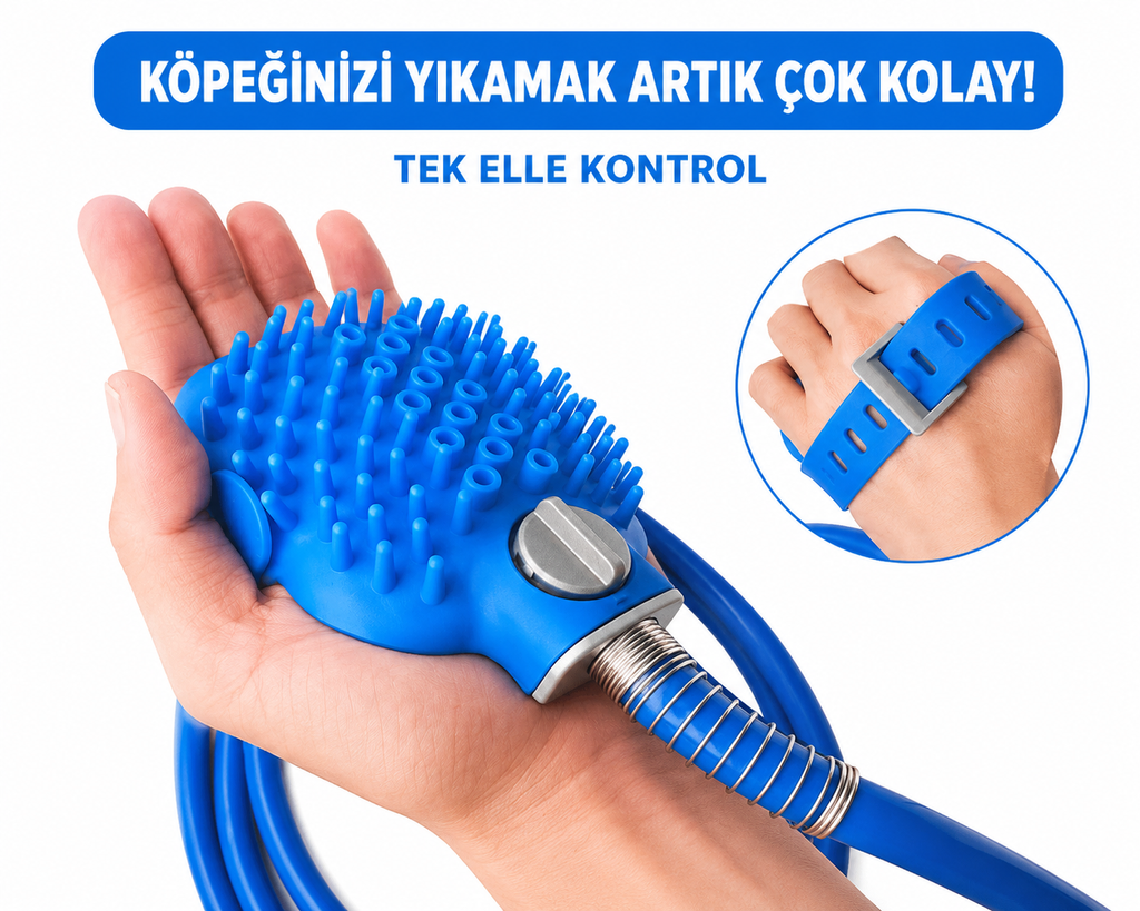 Hortum Bağlantılı Silikon Köpek Duş Eldiveni I Masaj Etkili Evcil Hayvan Banyo Fırçası