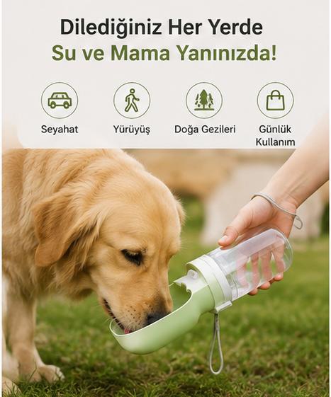2'si 1 Arada Taşınabilir Evcil Hayvan Su Şişesi Ve Mama Kabı