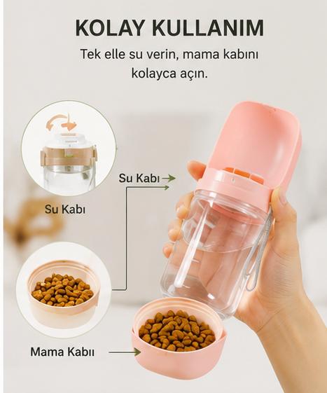 2'si 1 Arada Taşınabilir Evcil Hayvan Su Şişesi Ve Mama Kabı